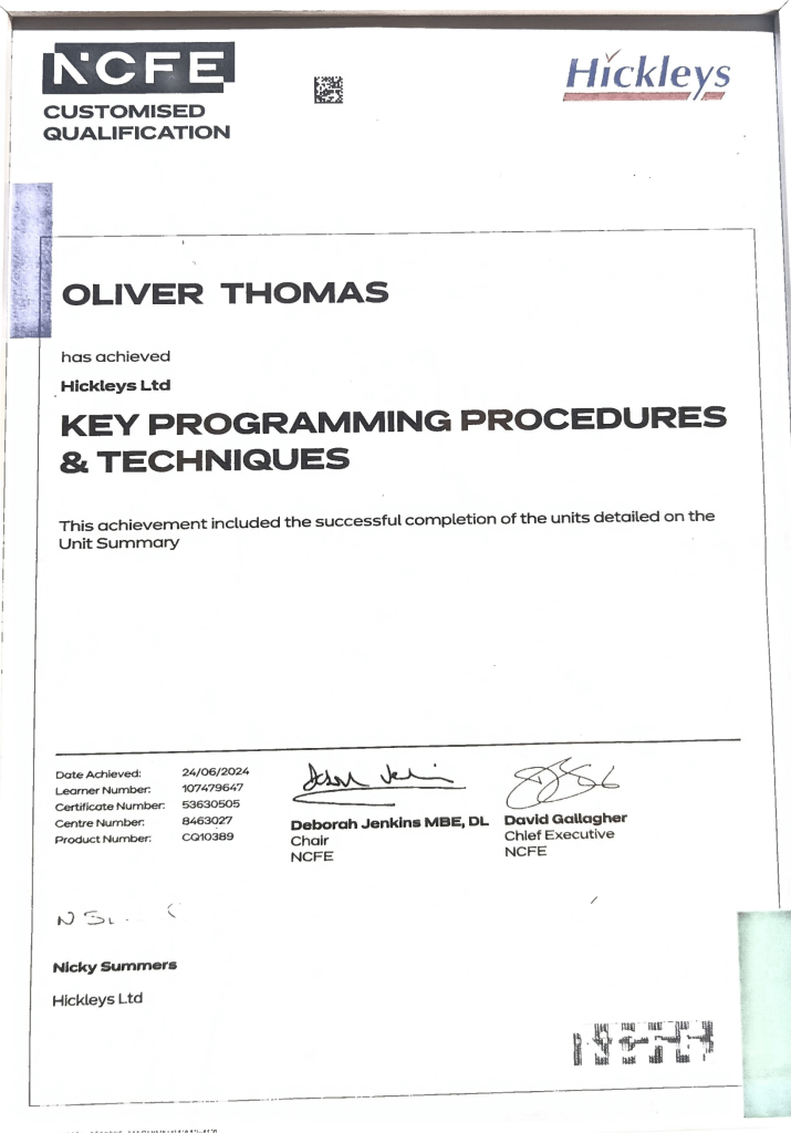 GT Locksmiths Car Key Qualification 2