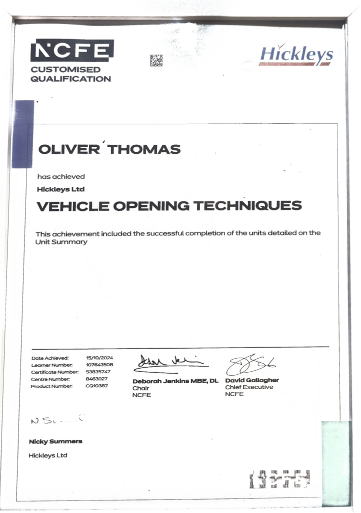 GT Locksmiths Car Opening Qualification