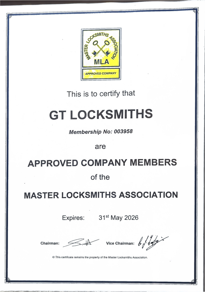 GT Locksmiths, Master Locksmiths Association Approved Company